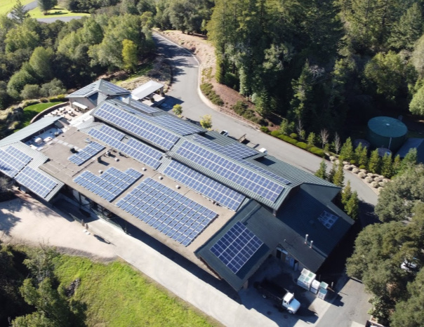Aerial view of the solar power installation at Gary Farrell Vineyards and Winery